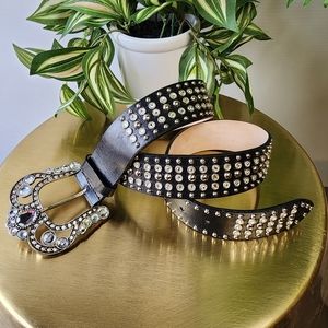 Streets Ahead Embellished Belt in Dark Brown w/Silvertone Studs & Rhinestones Sm